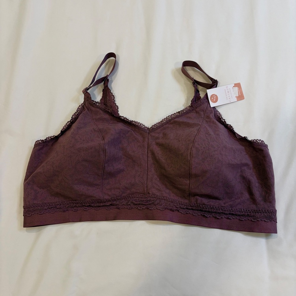 Cacique Modern Lace Bralette Plum Purple Plus Size 26/28 Adjustable Straps NEW
